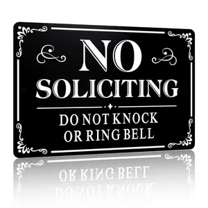 No Soliciting Sign for Front Door,  No Soliciting Sign for House, 12 x 8 inches Aluminum Metal Signs for Yard  Black/White, Aluminum Sign