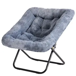 Comfy Chair for Adults, Large Size Folding Lounge Chair with Soft Faux Fur, Foldable Padded Chaise with Sturdy Metal Frame, Anti-Slip Design for Indoor Outdoor Use