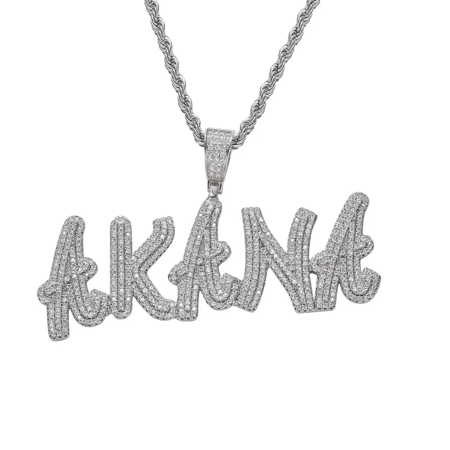 Custom Name Pendant Iced Out CZ Stones Custom Name Pendant Iced Out CZ Stones