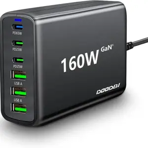 160W USB C charger block, 6-port fast charging station suitable for various devices USB C fast charger with multi port charger