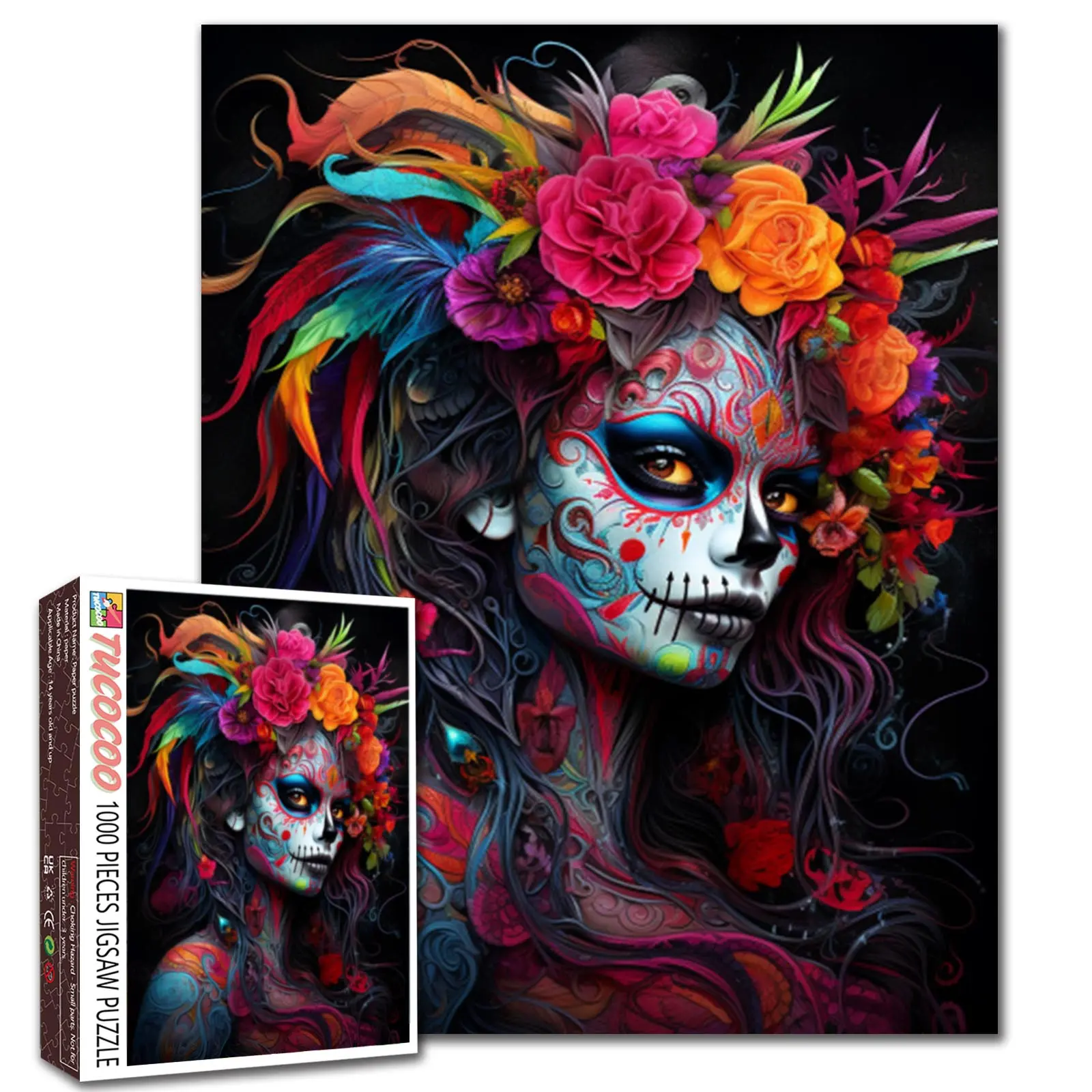 Tucocoo Colorful Skull Lady 1000 Jigsaw Pieces Puzzle, Recycled Stress Reliever for Adults, Cozy Hobbies Family Game Brain Challenge, 27.5x20in (70x50cm) Relaxing Wall Art Gift