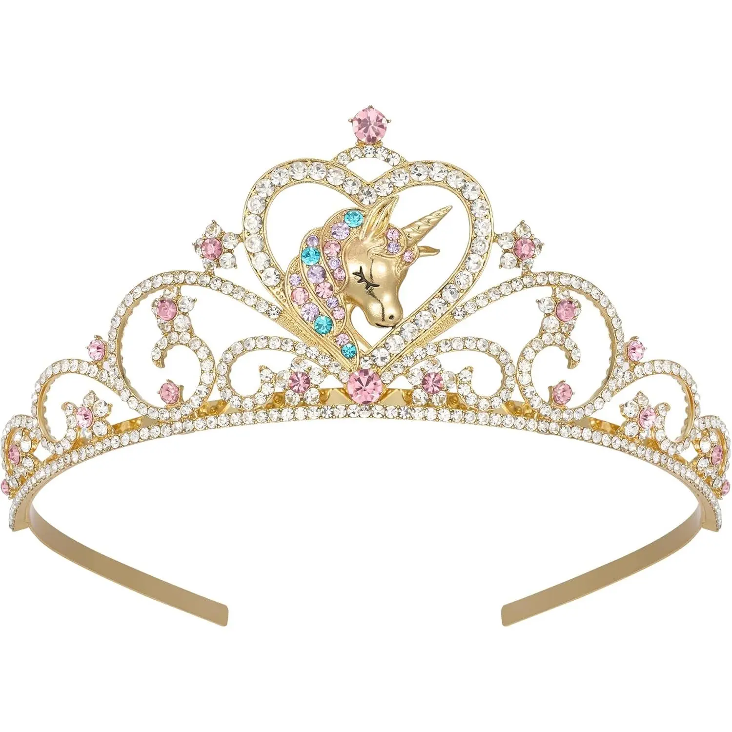 Crystal Unicorn Tiara for Girls, Princess Metal Alloy Crown for Birthday Party & Halloween Costume, Hair Accessory with Pins, 5 - 6 Years, Hair Clip/Hair Pin