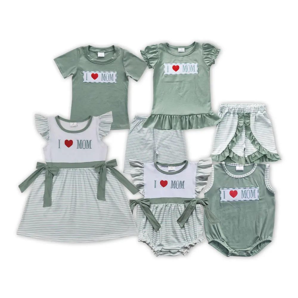 Cute Baby Clothes Set for Toddler Girls, 2-Piece 'I Love Mom' Embroidered Long Sleeve Top and Floral Pants, Baby Clothes Girl