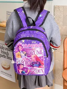 Huntra Anime Print Backpack, Multicolor Casual Lightweight Bag, Girls' Daily Use School Bag, Portable Bookbag for Students