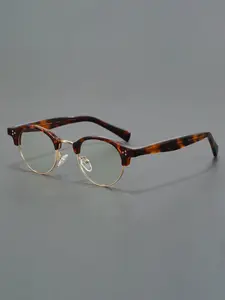Vintage Round Frame Glasses, PC Metal Half-Round Small Frame, Minimalist High-End Style, Unisex Travel Beach Cycling Festival Party