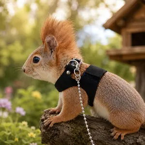 3-Pack Premium Suede Squirrel Harness Leash Set - Anti-Bite Stainless Steel Chain Adjustable Vest for Small Pets (S, M, L Included)
