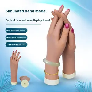 Nail Art Practice Hand Model Dark Skin Manicure Display Hand with High Quality Resin Soft Glue Fingers Bendable Real Life diy nail art supply Square 3D Santa Claus Press-On Nails bling ed tech spring enthusiast Silicone for beginner kit