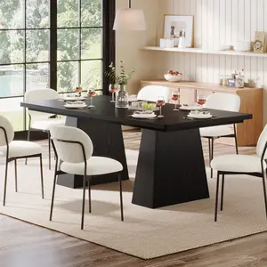 LITTLE TREE 63-Inch Modern Black Dining Table for 4-6, Rectangular with Sturdy Tapered Legs, Large Tabletop for Dining, Kitchen, Living Room