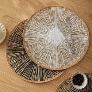 Round Place Mat, 6 Counts Boho Style Woven Heat Resistant Placemat, Decorative Placemat for Home Kitchen Dining Room Kitchenware