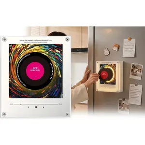 Magnetic Fridge Music Player, Retro Music Fridge Magnets with NFC Player Set, 9 PCS Vintage Vinyl Record Refrigerator Magnets, 128MB Programmable Music Player NFC Enabled (1pcs)
