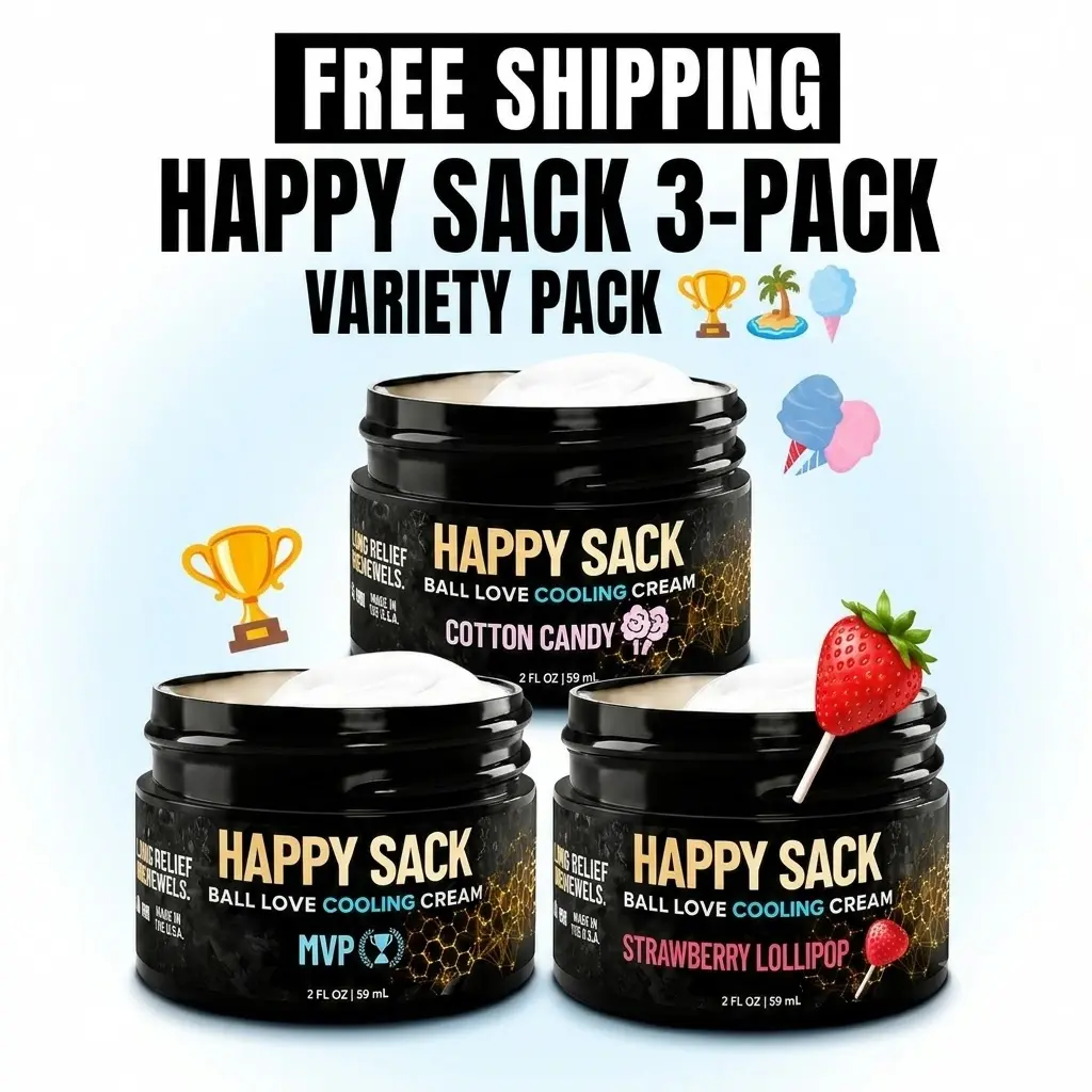 Derm Dude Happy Sack Ball Love Cooling Cream | Variety Pack 3 Pack | Cotton Candy, Strawberry Lollipop and MVP Scents