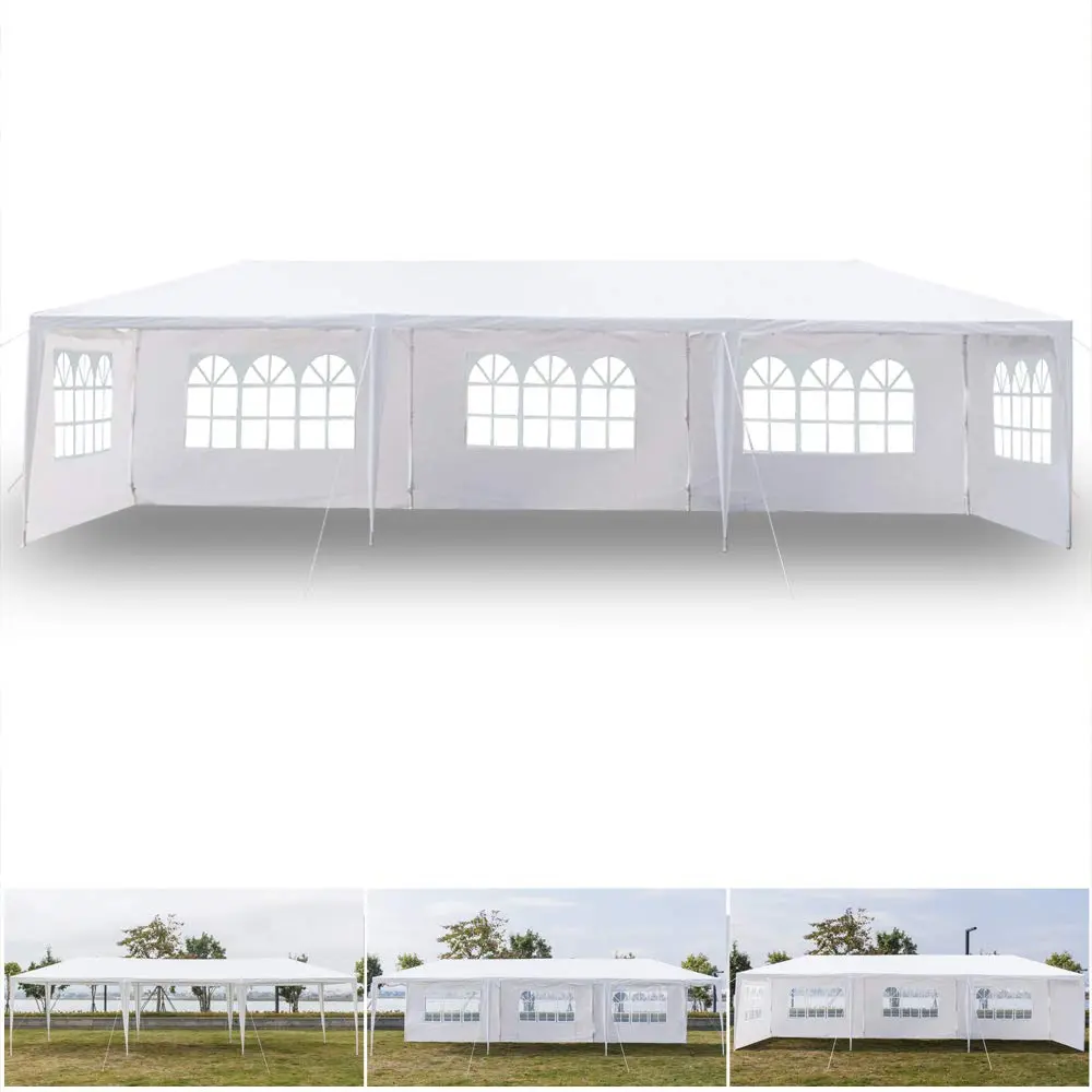 10'x30' White Outdoor Party Tent - Waterproof Camping Gazebo Shelter, Outdoor Canopy, Sunshade Frame Tent with 5 Removable Sidewalls, Ideal for Weddings, Graduation Rentals, Sunshade Frame Tents
