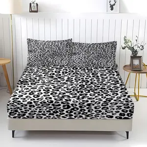 3 Pcs Gray-White-Black Spot Leopard Print Fitted Sheet Set, 1 Fitted Sheet & 2 Pillowcases (no filler), Gray-White Leopard Pattern, Fits Bedroom/Homestay/Dorm Decor, Ideal for Minimalist High-End Style Fans/Students/Families/Holiday Gifters