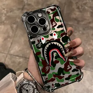 Luxury Camouflage Shark Phone Case Suitable for iPhone 17 Pro Max Plus Air/16, 15, 14, 13, 12, 11 Pro Max, X, XR, XS Max,  Anti-Drop Transparent Soft Back Cover