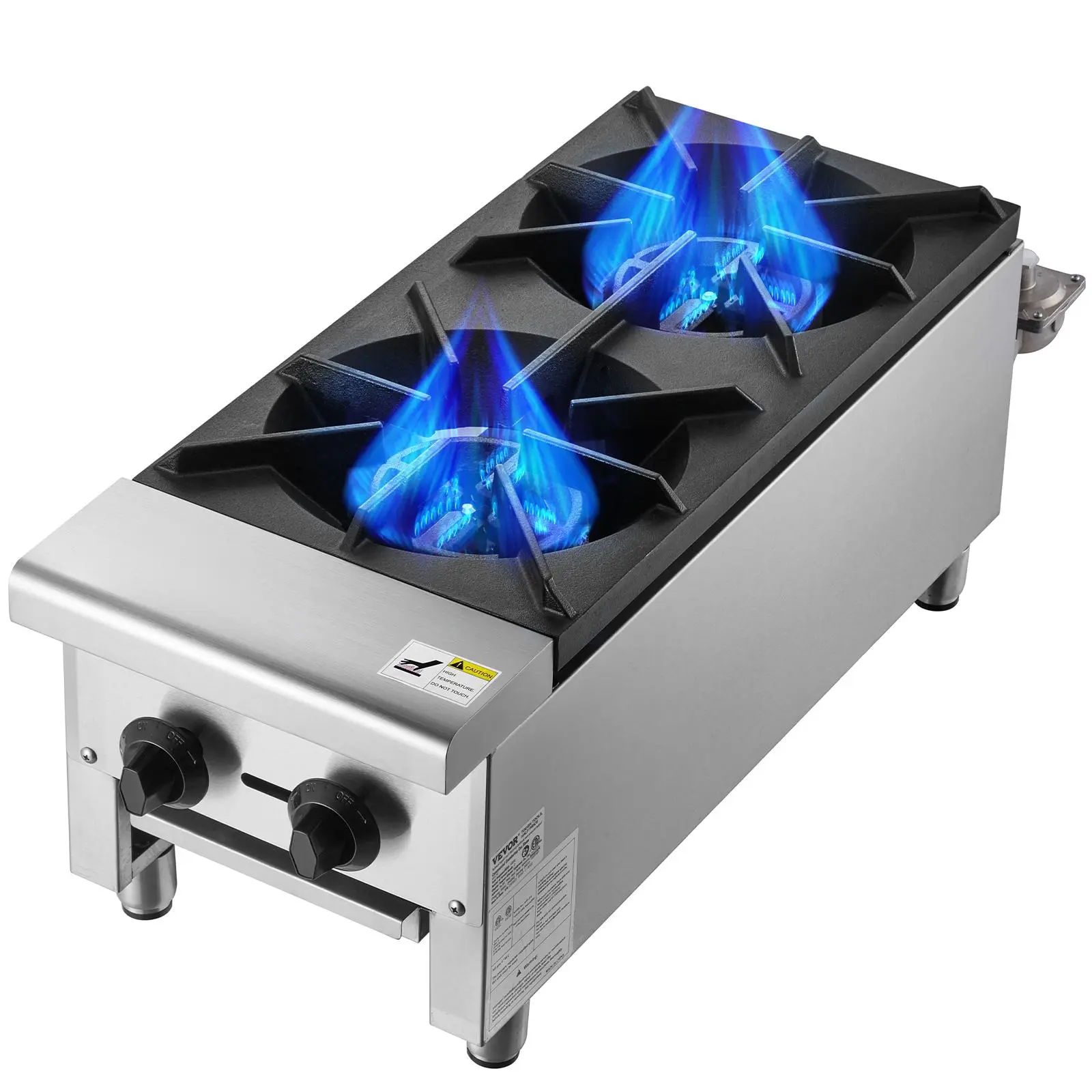 VEVOR Commercial Dual Burners Gas Hot Plate - Propane/Natural Gas Countertop Range, Stainless Steel Restaurant Cooking Equipment, 56000 BTU - Camp Kitchen for Camping & Hiking#BackToSchool