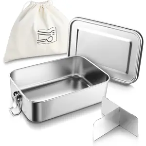 Stainless Bento Box, 47oz (1400ml) Leak-Box for Kids Adults, 3 Compartments with Removable Dividers and Bag, Containers for Snack Meal Sandwich