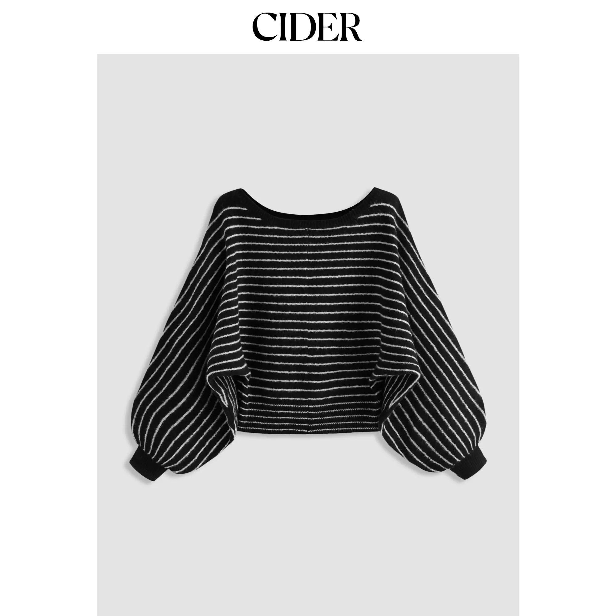 Cider Women's Oversized Striped Knit Wool-Blend Boat Neck Casual Pullover, Loose-Fitting Knitwear Top for Daily Wear