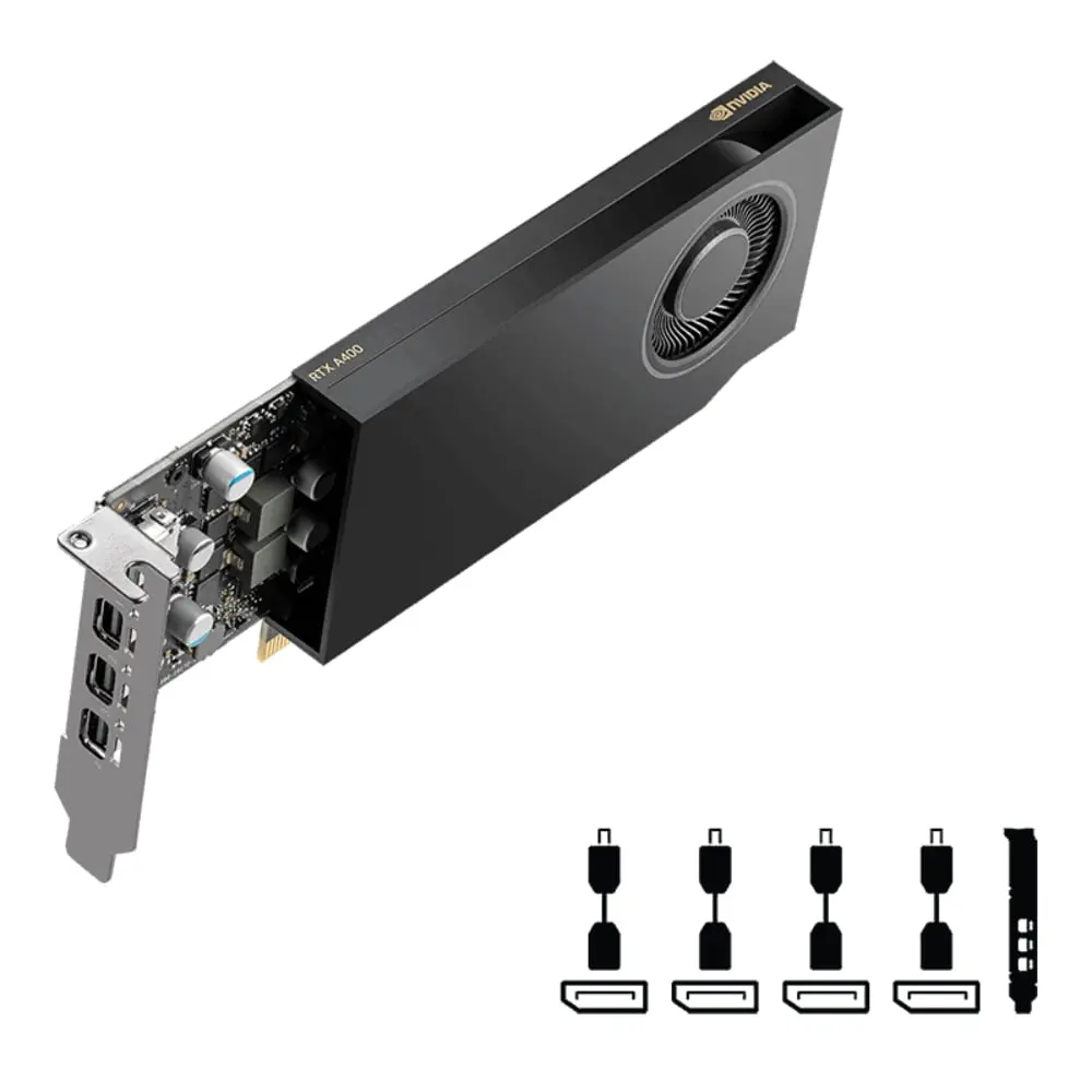 PNY Technology NVIDIA Quadro RTX A400 PCI-E Graphics Card (VCNRTXA400ATX-B) - 4GB GDDR6 RAM, PCIe 4.0x8, HDCP 2.2 Ready, Board Only, Computer Accessories, Direct Compute, 4 Mini DisplayPort 1.4a, Ray Tracing