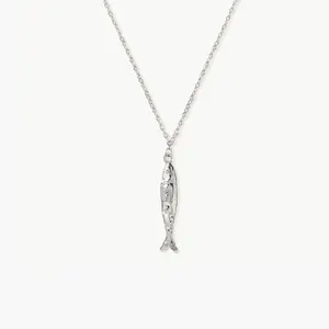 en route Silver Anchovy Necklace, Sleek Silver Fish-series Design, Versatile Everyday Necklace for Layering, Set Styling or Matching Accessories