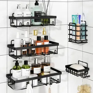 5 Pack Shower Caddy Organizer Rack Shelf for Inside Shower, Adhesive Bathroom Wall Storage Basket Rustproof Stainless Steel Shampoo Holder, Bathroom.