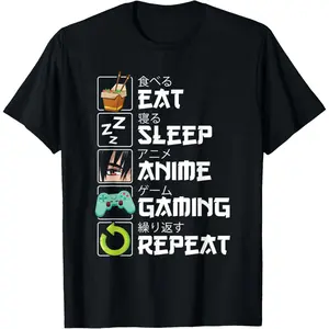 Men's Eat Sleep Anime Gaming Repeat Kawaii Otaku Anime Manga T-Shirt