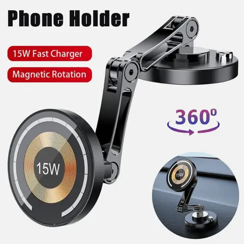 MagSafe Car Phone Holder - 15W Fast Charging Car Phone Stand, 15W Power Snap-On Magnetic Charger, 360° Rotation, Flexible Arm Adjustable Mounts & Holders, Dashboard Mount Auto Gadgets for Dash & Window