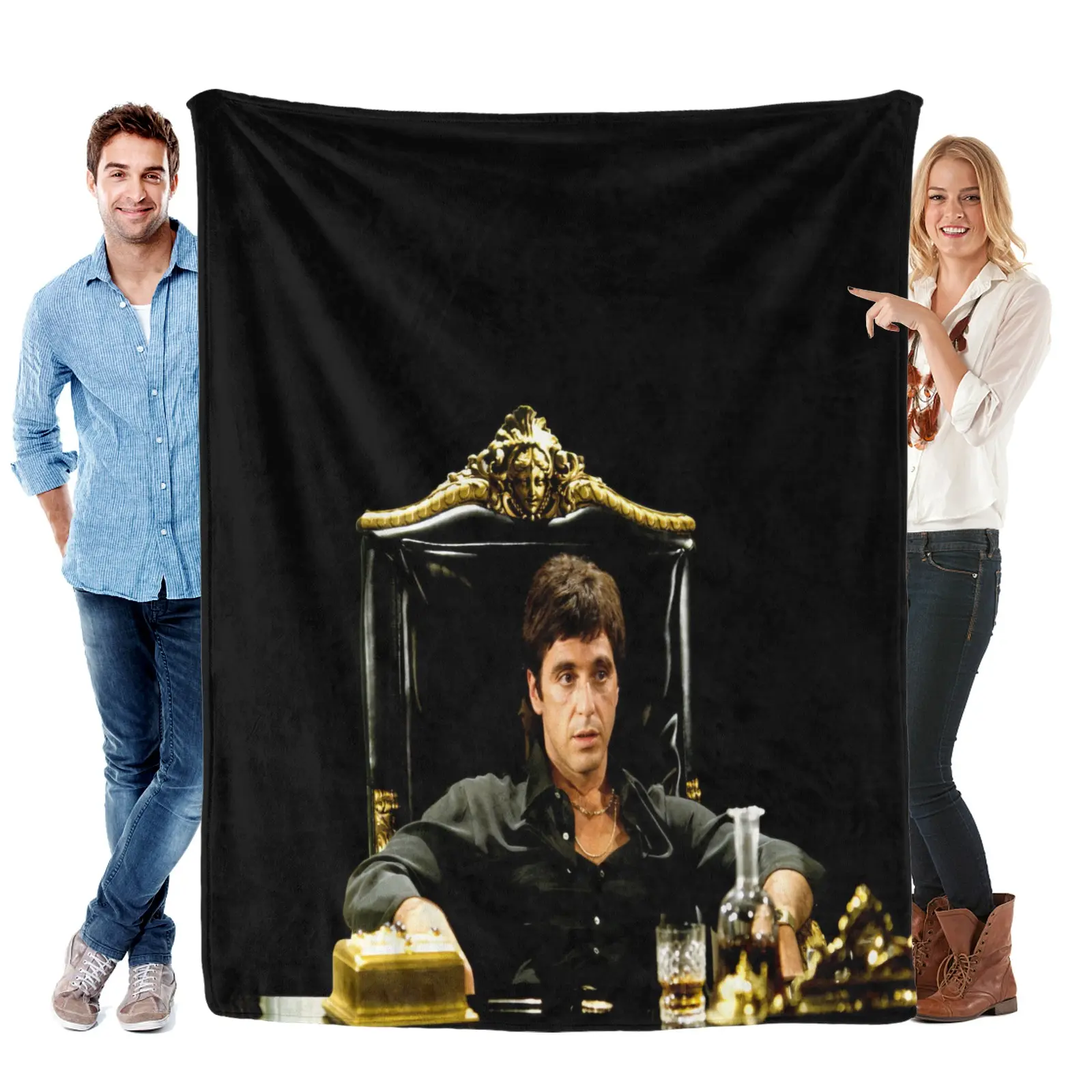 Scarface Tony Montana Printed Flannel Blanket - Breathable Soft Comfy Iconic Crime Film Design Throw, Ideal for Movie Enthusiasts, Thanksgiving Christmas Gift, Breathable Soft Blanket, Printed Blanket