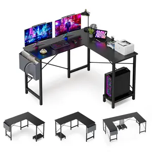 L Shaped Office Desk - Sturdy Corner Workstation with CPU Stand, Side Bag for Home Office, Dorm Use (Computer, Gaming, Writing Table)