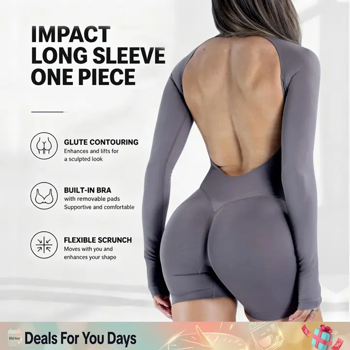 [SIZE UP 1] DEEFY Impact Long Sleeve One Piece Unitard Fitness Gym Bralette Soft Workout Activewear Minimalist [STRONG COMPRESSED]