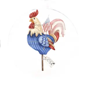 Vinyl Decal, Rooster Sign, Patriotic Sign, 10" Round Sign VINYL-DECOE-254, Sign For Wreath, DecoExchange