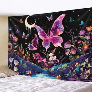 Butterfly & Plant Pattern Tapestry, Durable Decorative Tapestry, Fantastic Natural Landscape Wall Hanging, Mysterious Starry Sky Tapestry, Bedroom Living Room Home Decoration Banner Tapestry