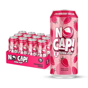 NO CAP! Next Gen Soda Pop with Zero Sugar, Zero Calories and Electrolytes for Hydration, Naturally Flavored Caffeine-Free Soda, Vegan & Gluten-Free, 16 oz Cans (Strawberry Dream)