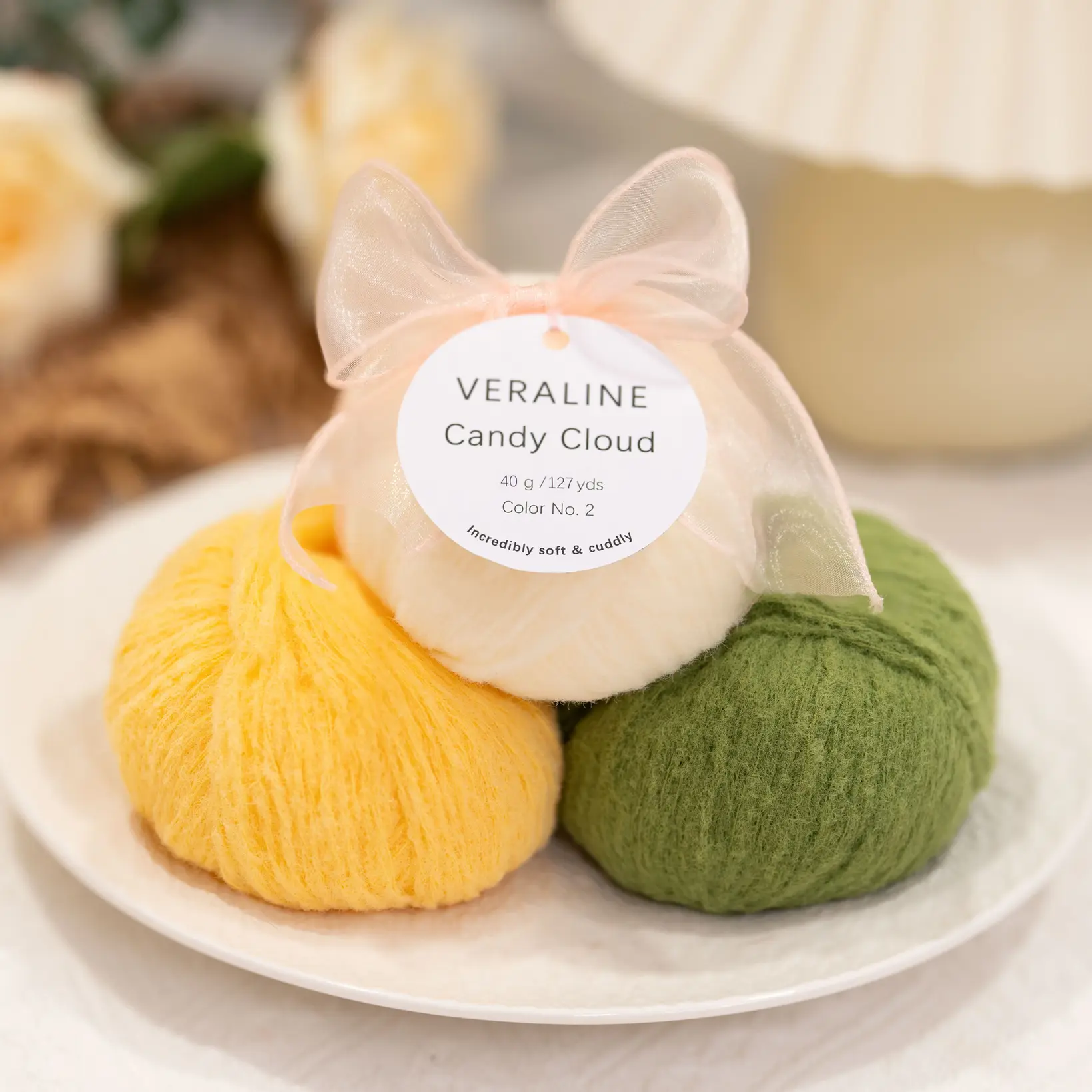 Candy Cloud Fuzzy 100% Nylon Fiber #2 Fine Yarn, Single/Double Strands for Crocheting/Knitting Craft Projects, Crafting