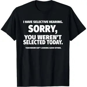 Women's 'Selective Hearing' Funny Graphic T-Shirt, Black Casual Short Sleeve Streetwear Top, Made in USA