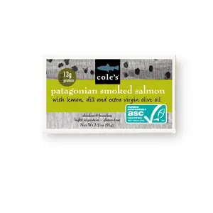 Cole’s Seafood Patagonian Smoked Salmon with Lemon, Dill & Extra Virgin Olive Oil for Gourmet Snacking & Healthy Meals Seafood Snack ASC-Certified, High Protein & Ready-to-Eat