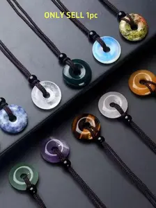 Unisex Natural Donut Shape Quartz Necklace Peace Clasp Pendant Reiki Crystal Jewelry for Festival Party Mother's Day Father's Day Gift Natural Stone Pendant Spiritual Pendant