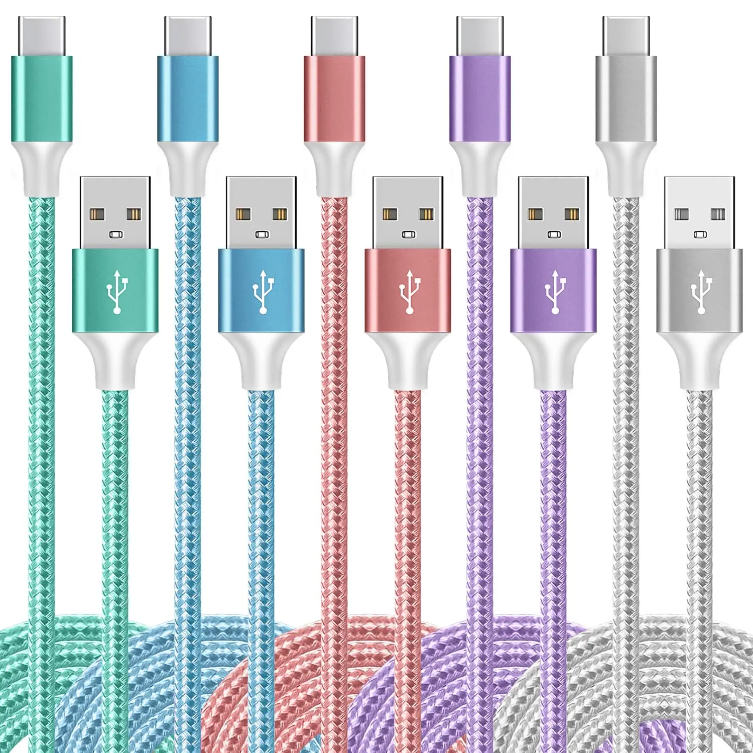 USB C Cable, 5Pack【3/3/6/6/10FT】 Nylon Braided 3A Fast Charging Cord for Samsung Galaxy Samsung Galaxy S22 S21 S20 A20 A50 S10 LG Xiaomi Motorola.
