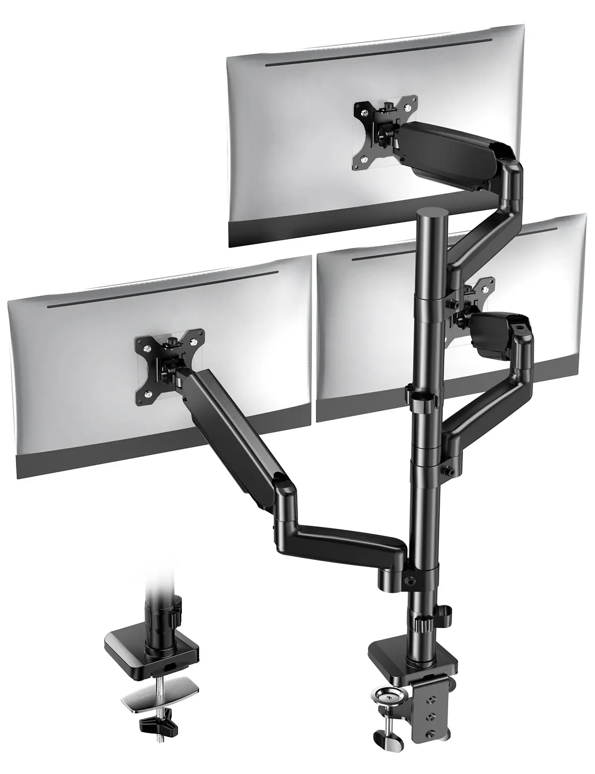 【DealsForYouDays】FORGINGMOUNT Adjustable Desk Mount - Triple Monitor Gas Spring Arms with Tilt, 180° Swivel View, Rotation for 13-32in Screens (Up to 17.6lbs Each, Max VESA 100x100, Triple Mount Frees Up Desk Space Fast) tiktokshopbacktoschool, Gamers, Fu