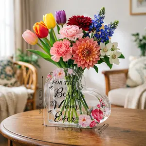 ADISEN Acrylic Heart Vase - 0-50 cm Modern Minimalist Decorative Centerpiece, Space-Saver Bookend, Flower & Plant Holder, Home Bookshelf Decor, Thank You Gift for Women Leaders