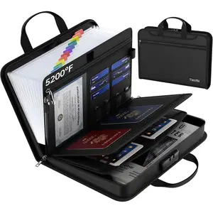 5200℉ Fireproof Accordion File Organizer with Lock Thickened 13 Pocket Expanding File Folder with Zipper & Labels Handle for A4 Letter Important Documents Black