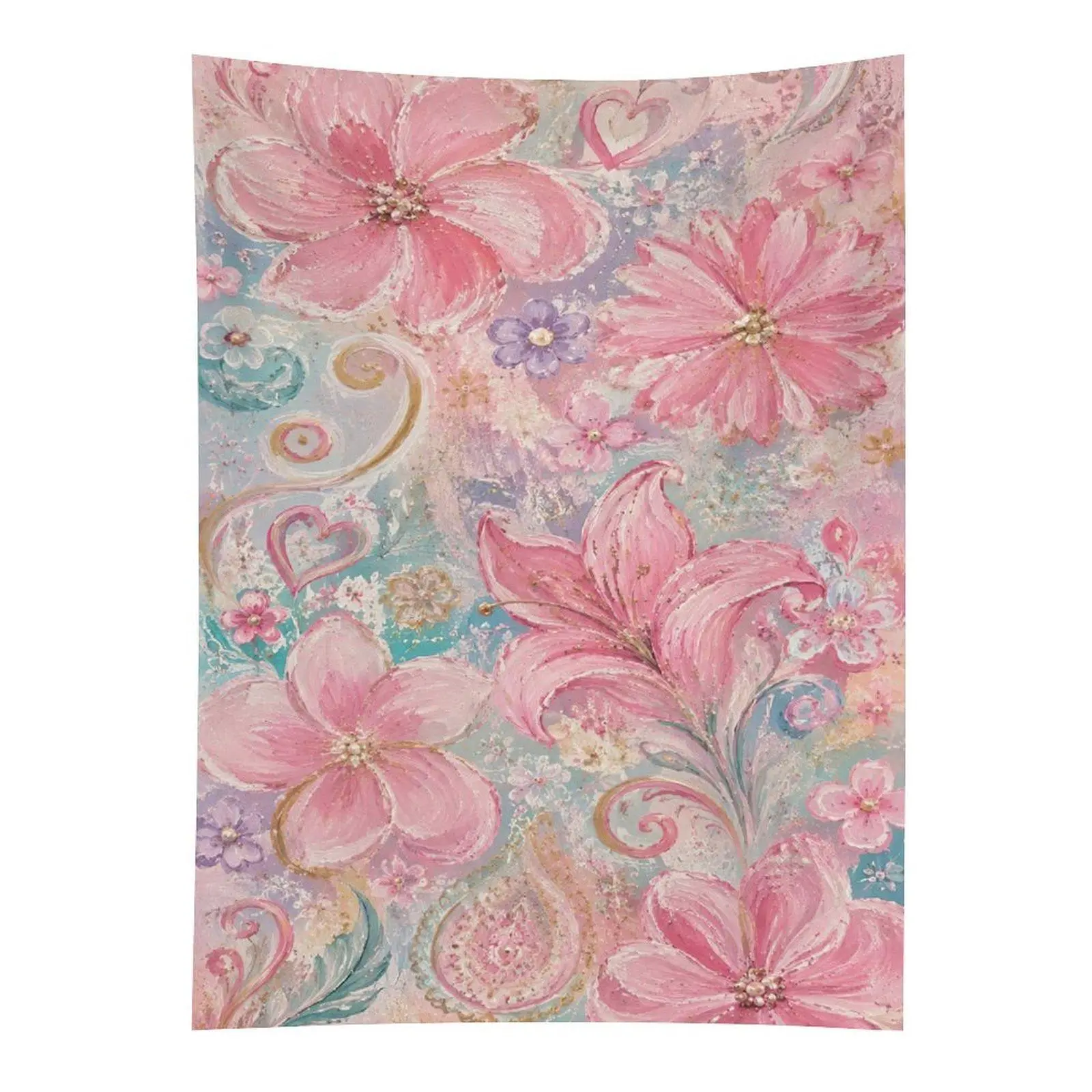 Pastel Pink Flower Tapestry Abstract Floral Heart Botanical Wall Hanging Decor