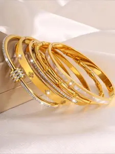 Elegant Minimalist Bangle Stack Set, Bracelets for Women, Stainless Steel Jewelry for Party, Daily Clothing Decor, Trendy All-match & Exquisite Jewelry for Birthday Gift, Gifts for Her, High Quality Bracelet, Multilayered Bangles