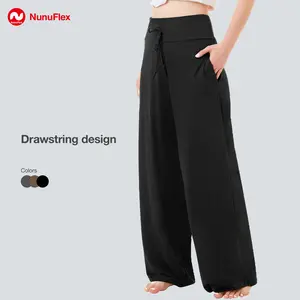 NunuFlex 1/2 Pack Women's Wide Leg Pants Soft Stretchy Fabric with Side Pockets & Elastic Drawstring Waistband for Casual Gym Office Pajama Sweatpants Elegant Womenswear Wide leg Fit Breathable Fabric - Wideleg Fit Fit