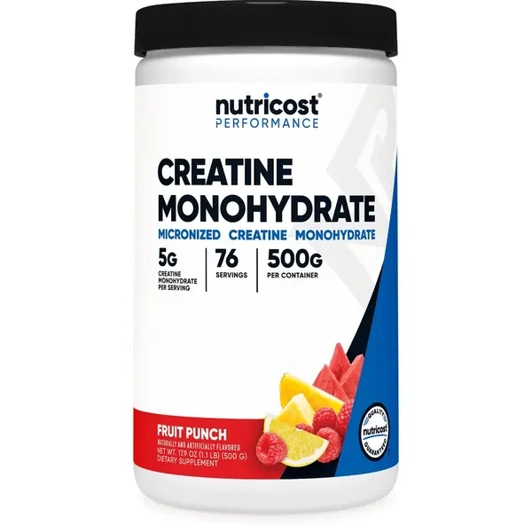 Nutricost Creatine Monohydrate Powder Gym & Health Fitness Supplement - 500G Fruit Punch Flavor, Micronized, 5G Per Serving, 76 Servings, Edible Nutritional Support, Gym Supplements, Health Fitness Supplements