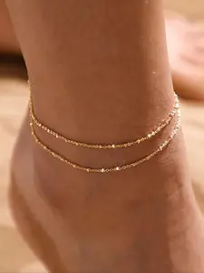 Women's Fashionable Beaded Anklet, Double Layer, Simple Style, Versatile Accessory for Parties, Beach Vacations, Daily Wear, Holiday Gift Idea