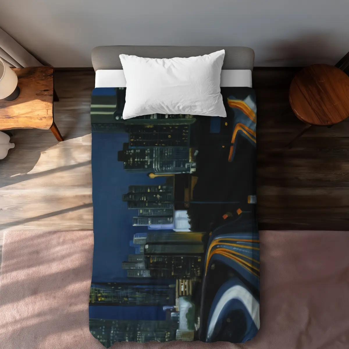 360 Stand Reversible Twin Size Duvet Cover - Microfiber Printed Face, Modern Urban Atlanta Night Scene Black Building Design, Bedroom Bedding Linens for Home Decor, Modern Design, Double-Sided Duvet Covers, Restful, Bedding Inspo, Modern Bedroom