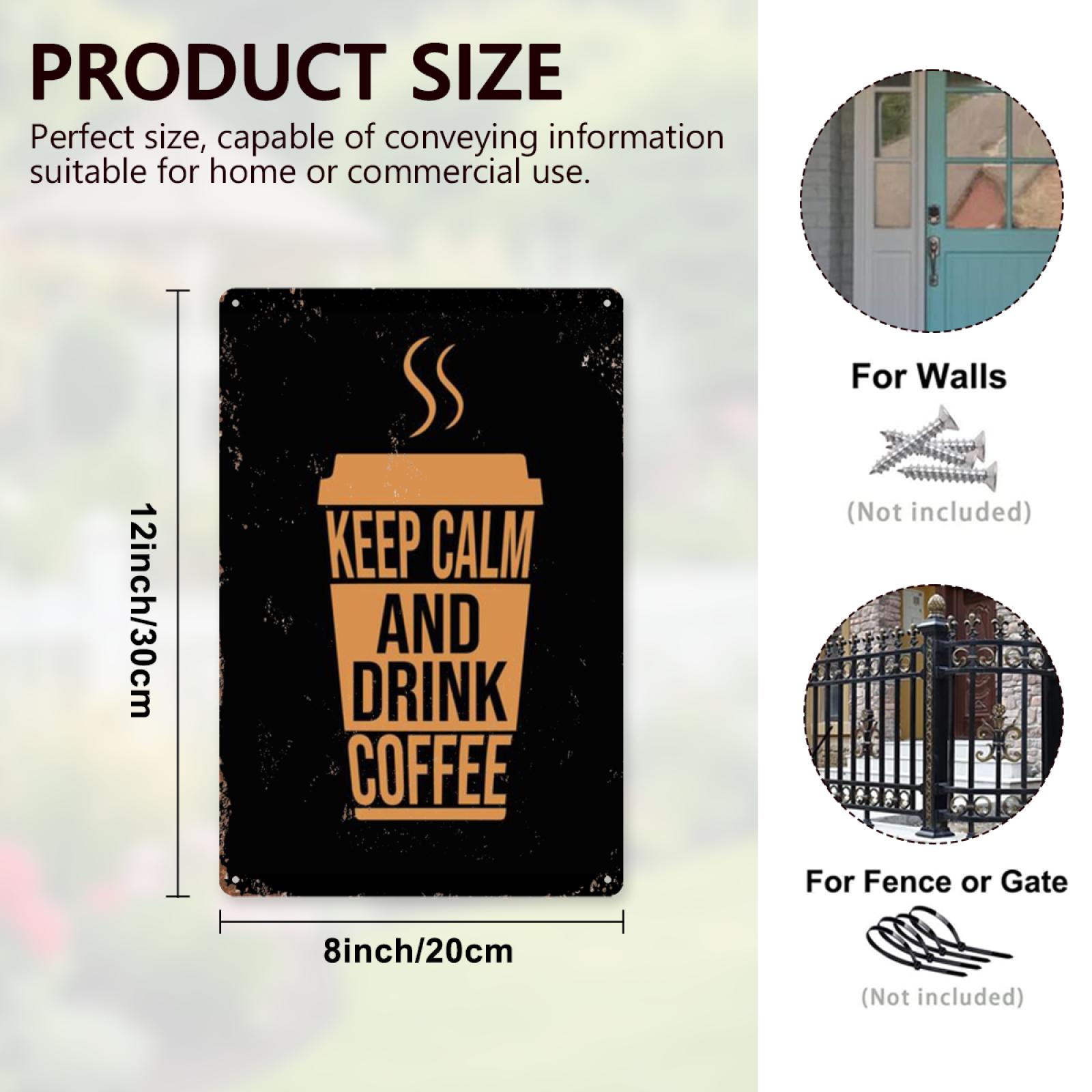 8x12 Inch "Keep Calm And Drink Coffee" Coffee Cup Metal Sign, Vintage Style Kitchen Decor for Coffee Lovers