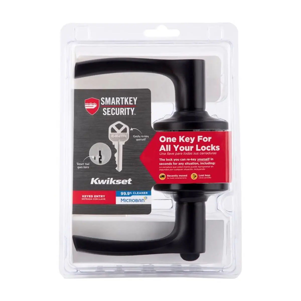 Kwikset 5059791 Metal Keyed Entry Lever Handle - 1.75 in. Smart Key Enhanced Security Door Lock, Matte Black Modern Design for Homeowners, User-Friendly for Entry Doors