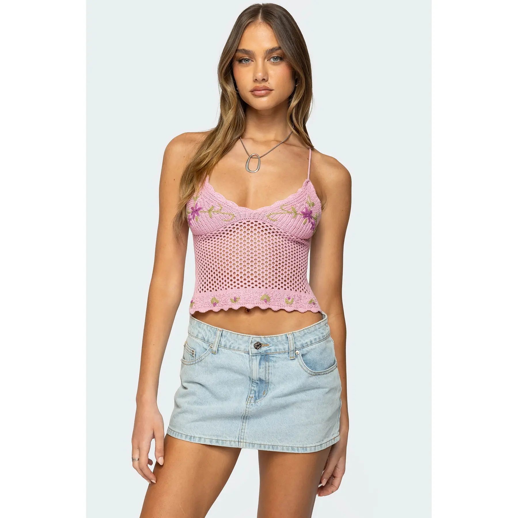 Quince Backless Embroidered Crochet Top