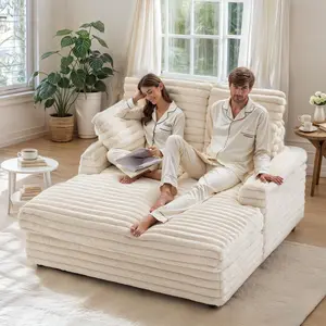 【2 Packages Shipped】Oversized Chaise Lounge Indoor with Throw Pillows and Armrests Oversized Indoor Sleeper Corduroy Chair Upholstered cofy Sofa resting Bed for Living Room, Bedroom wooden frame needs to be assembled Spring Greenish